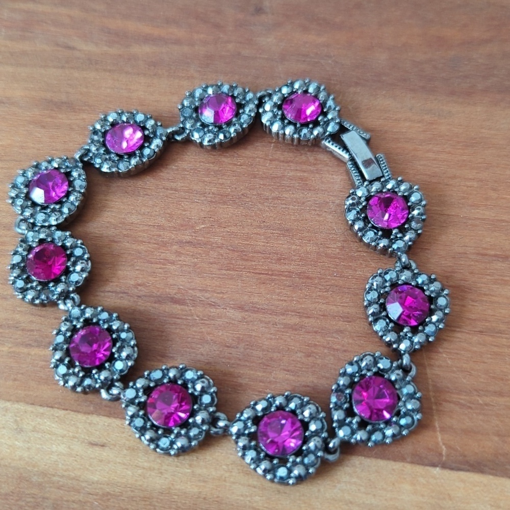 🩷 Liz Claiborne, bracelet pink rhinestone silver tone
